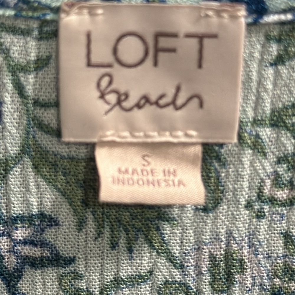 EUC LOFT Elegant Floral Blue and Green Swim Suit Cover up, size small - Picture 2 of 5